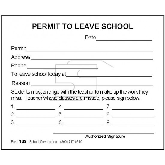 108 - Permit to Leave School