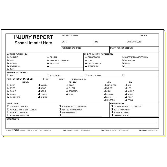 112NS1 - Injury Report - Bilingual w/School Imprint
