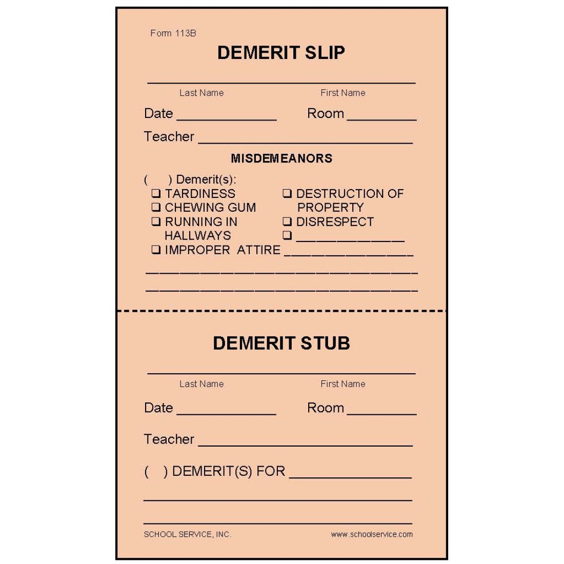 113B - Demerit Slip with Perforated Stub