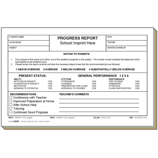 45HS1 - Progress Report - Bilingual w/School Imprint