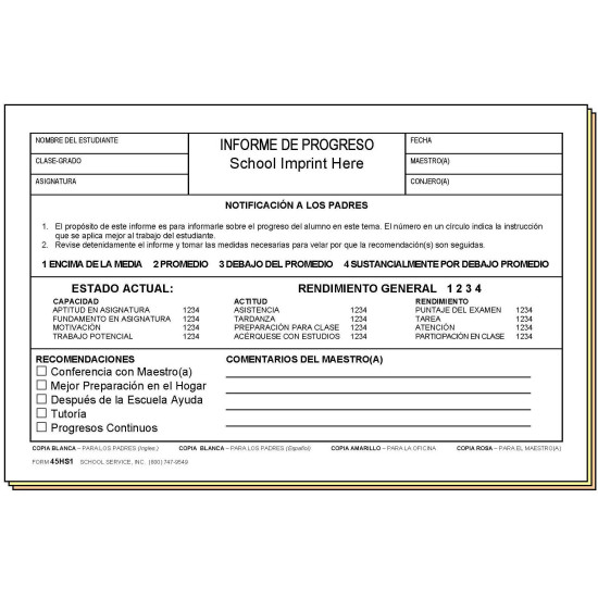 45HS1 - Progress Report - Bilingual w/School Imprint