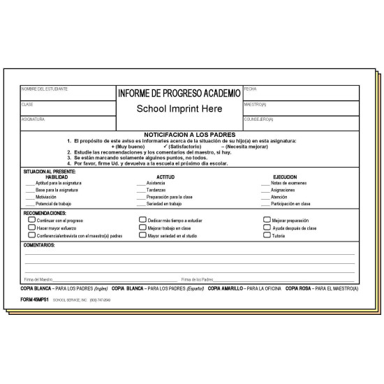 45MPS1 - Academic Progress Report - Bilingual w/School Imprint
