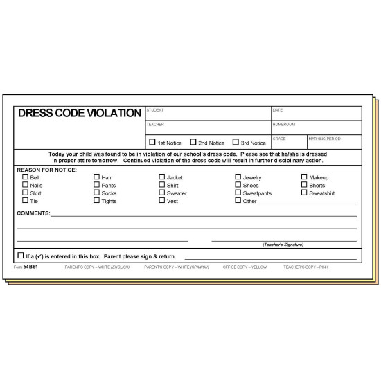 54BS1 - Dress Code Violation - Bilingual