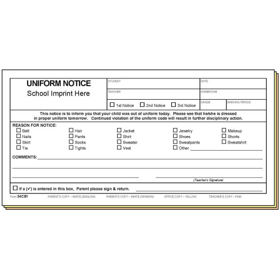 54CS1 - Uniform Notice - Bilingual w/School Imprint