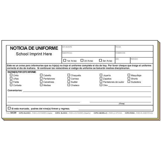 54CS1 - Uniform Notice - Bilingual w/School Imprint