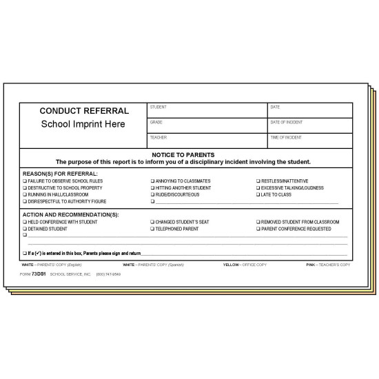 73DS1 - Conduct Referral - Bilingual w/School Imprint