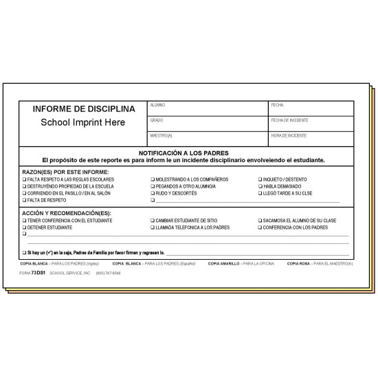 73DS1 - Conduct Referral - Bilingual w/School Imprint