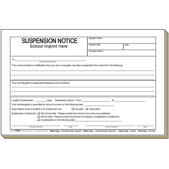 73FS1 - Suspension Notice - Bilingual w/School Imprint