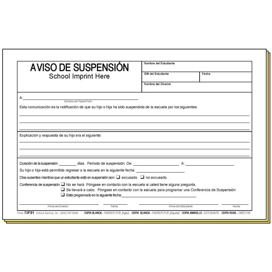 73FS1 - Suspension Notice - Bilingual w/School Imprint