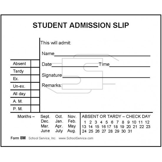 8M - Student Admission Slip