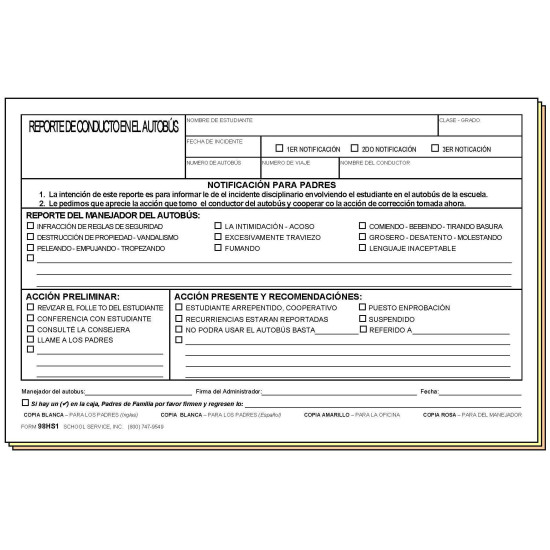 98HS1 - Bus Conduct Report - Bilingual