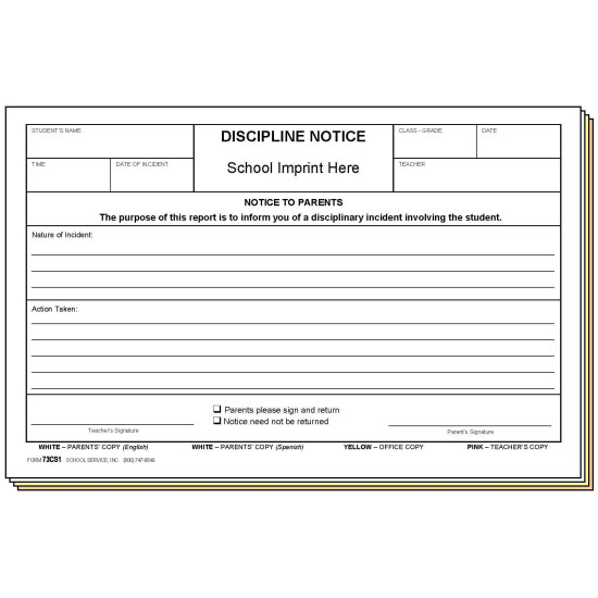 73CS1 - Discipline Notice - Bilingual w/School Imprint