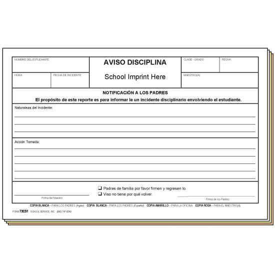 73CS1 - Discipline Notice - Bilingual w/School Imprint