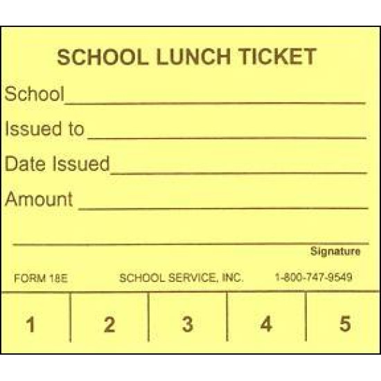 18E - 5 Punch School Lunch Ticket