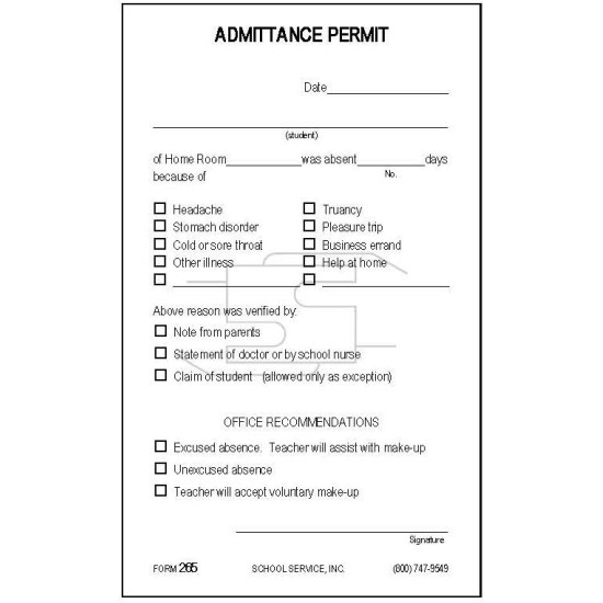 265 - Admittance Permit
