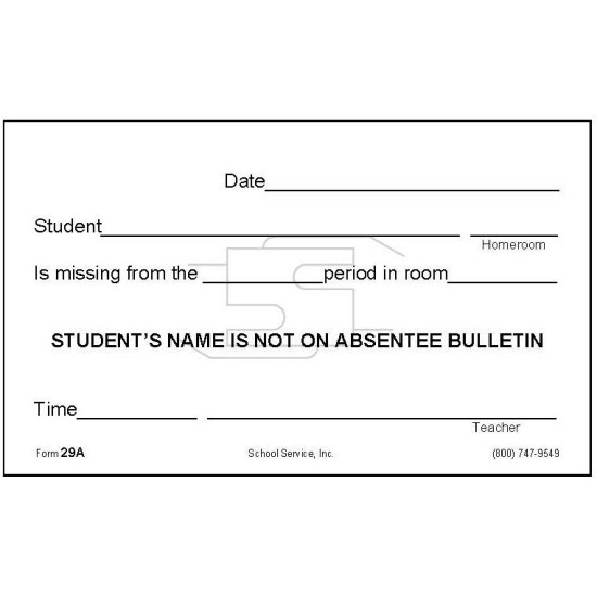 29A - Student Not on Absentee Bulletin