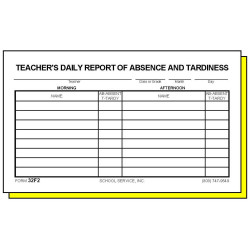32F2 - Two-Part Teacher's Daily Report of Absence and Tardiness  