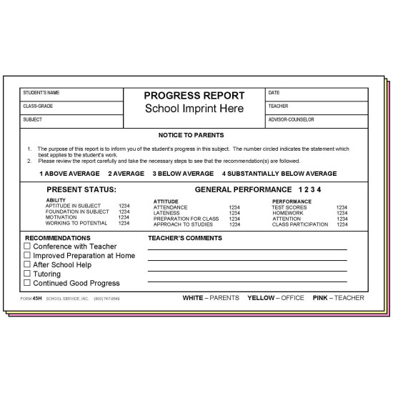 45H - Progress Report w/School Imprint