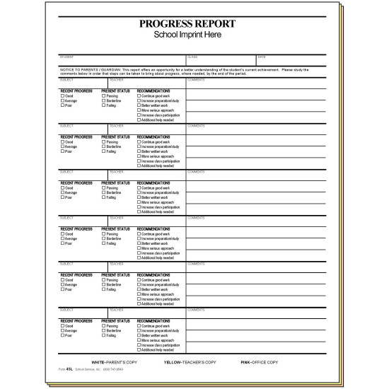 45L - Progress Report w/School Imprint