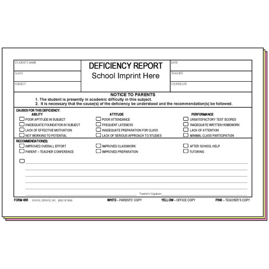 45R - Deficiency Report w/School Imprint