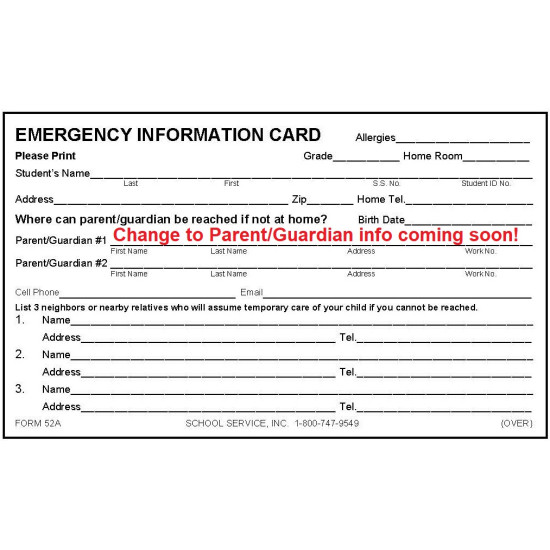 52A - Emergency Card w/Ibuprofen