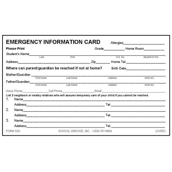 52A - Emergency Card w/Ibuprofen