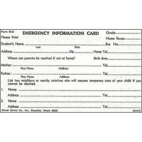 R52D - Rolodex Emergency Card w/Aspirin