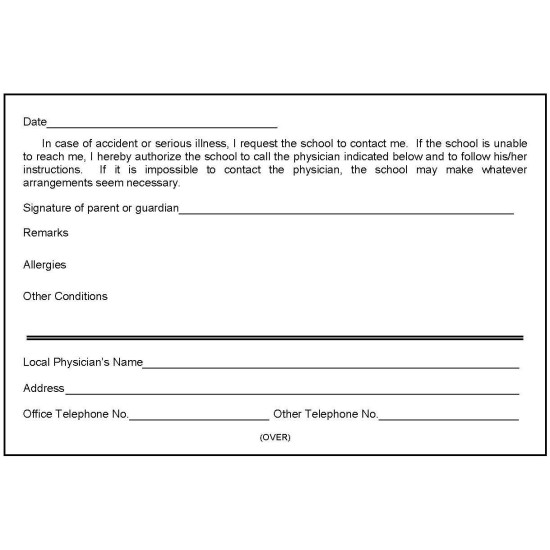 52E - Large Emergency Information Card 52E - Large Emergency Information Card