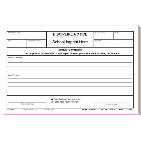 73C - Discipline Notice w/School Imprint 73C - Discipline Notice w/School Imprint