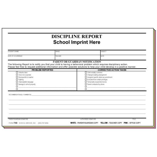 73G - Discipline Report w/School Imprint