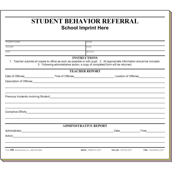 73H - Student Behavior Referral w/School Imprint