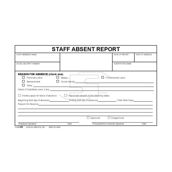 88 - Digital - Staff Absent Report