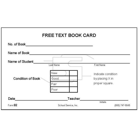 92 - Free Text Book Card