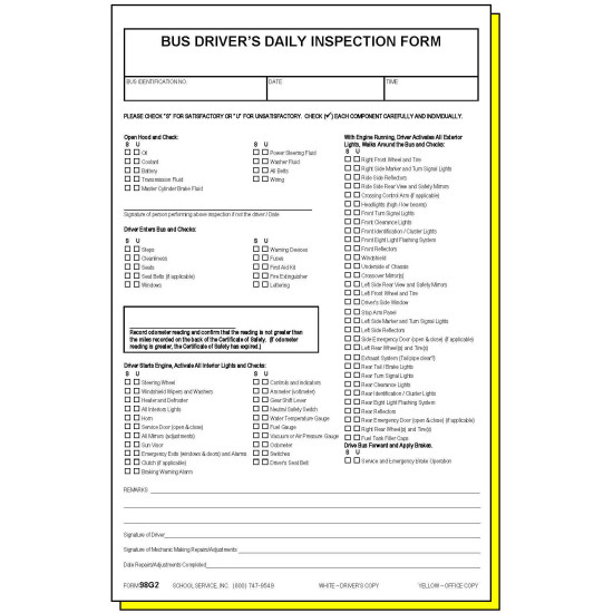 98G2 - Bus Driver's Inspection Form