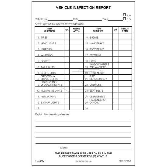 98J - Vehicle Inspection Report