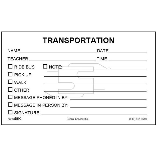 B98K - Transportation Slip Book