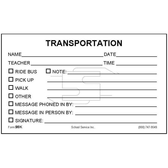 B98K - Transportation Slip Book B98K - Transportation Slip Book