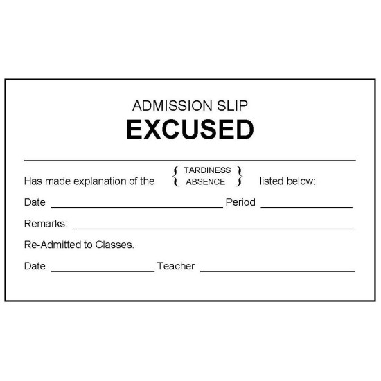 B21 - Admission Slip Excused Book