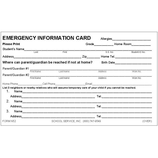 N52 - New Emergency Card w/No Optional Info