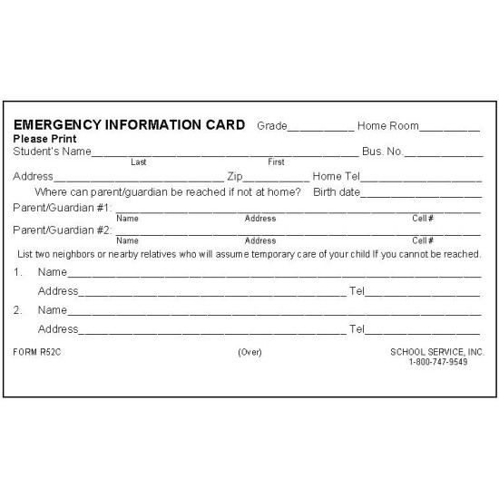 R52C - Rolodex Emergency Information Card