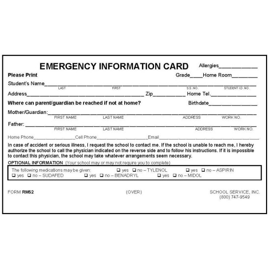 RM52 - New Rolodex Emergency Card w/Medication