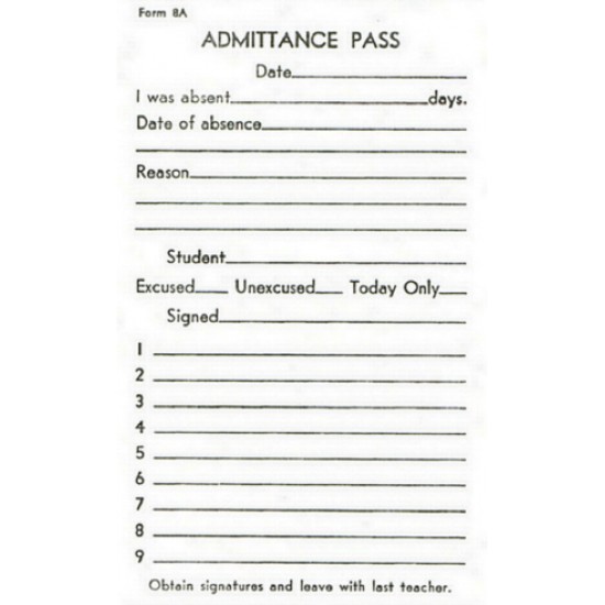 8A - Admittance Pass 8A - Admittance Pass