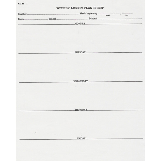 60 - Weekly Lesson Plan Sheet